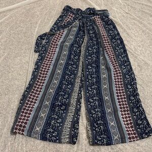 Patterned Wide-Leg Pants with Tie Waist